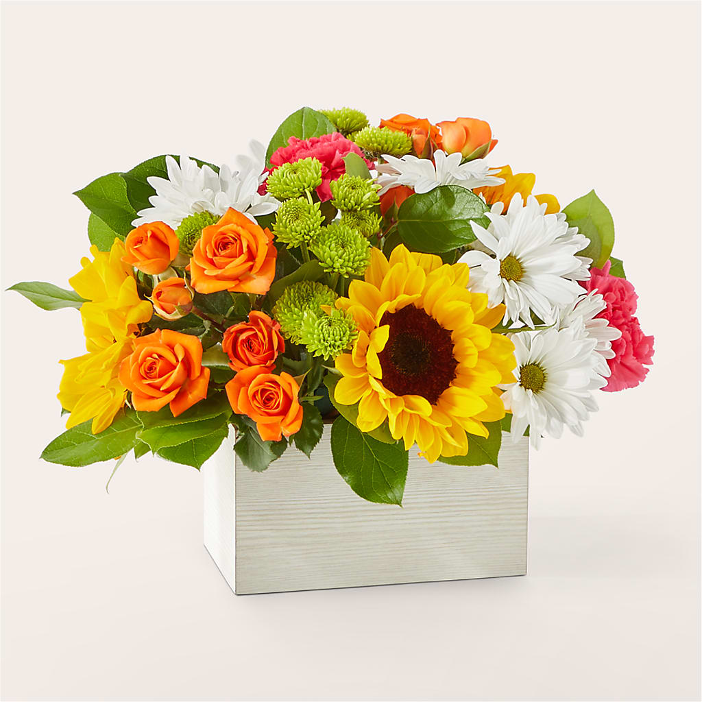 Sun-drenched Blooms Box Bouquet – Luxe Flowers Birmingham, Birmingham MI