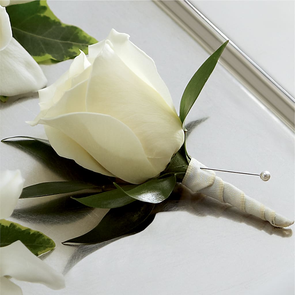 White Rose Boutonniere – Luxe Flowers Birmingham, Birmingham MI