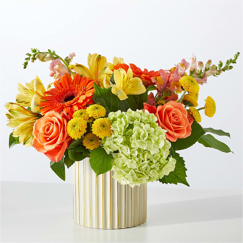 Autumn Sunshine Bouquet with Ivory Vase –  Luxe Flowers Birmingham, Birmingham MI