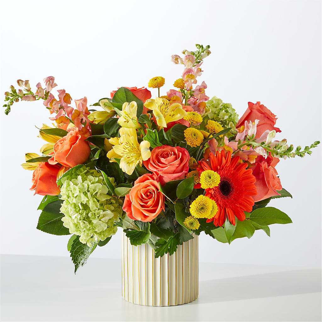 Autumn Sunshine Bouquet with Ivory Vase –  Luxe Flowers Birmingham, Birmingham MI