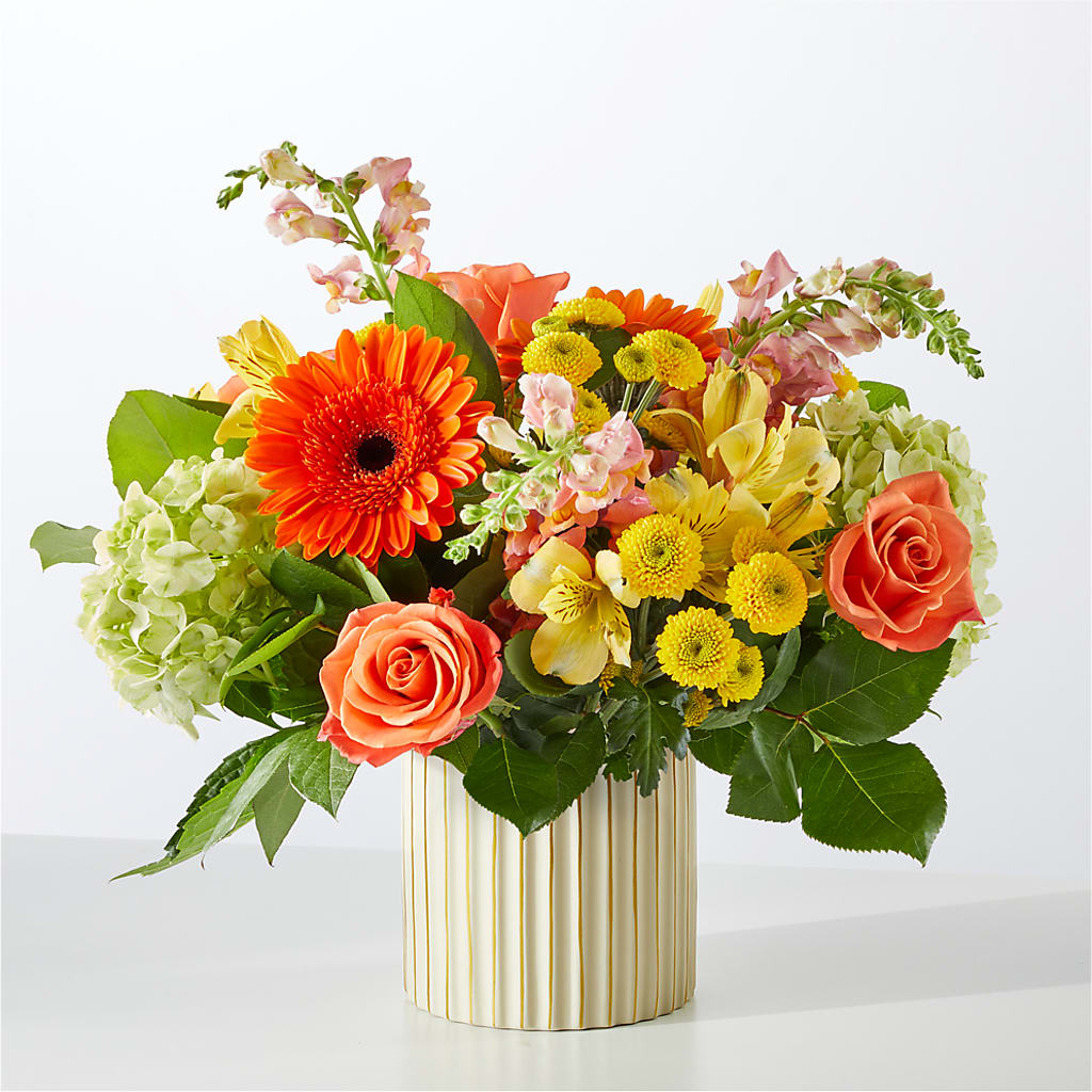 Autumn Sunshine Bouquet with Ivory Vase –  Luxe Flowers Birmingham, Birmingham MI