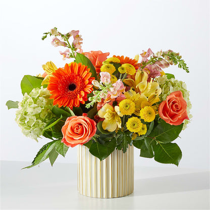 Autumn Sunshine Bouquet with Ivory Vase –  Luxe Flowers Birmingham, Birmingham MI