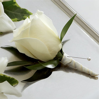 White Rose Boutonniere –  Luxe Flowers Birmingham, Birmingham MI